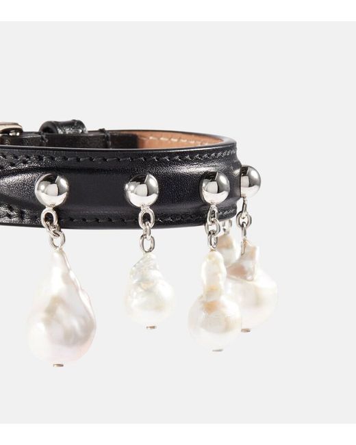 Alaïa Black Mother-Of-Pearl Leather Bracelet