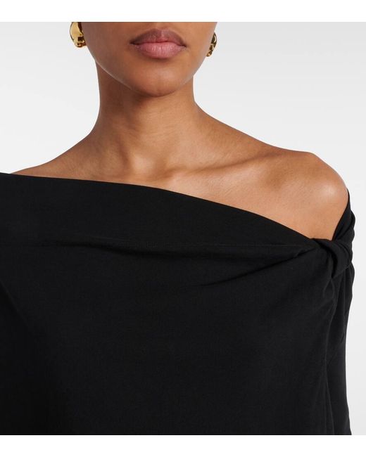 Top De Jersey De Algodon Fruncido Dries Van Noten de color Black