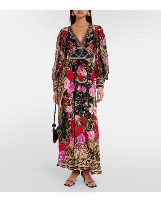 Camilla Red Floral Printed Silk Maxi Dress