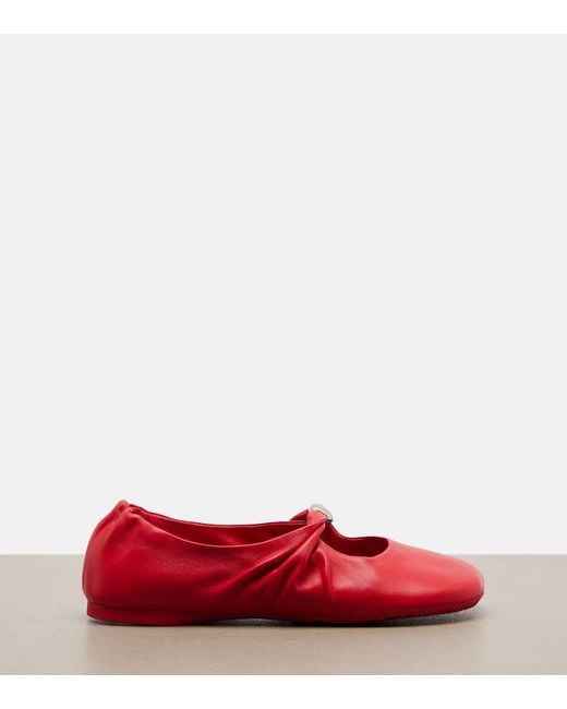 Loewe Red Pebble Soft Leather Mary Jane Flats