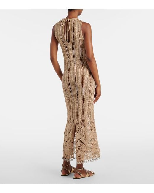 Rabanne Natural Crochet Embellished Midi Dress