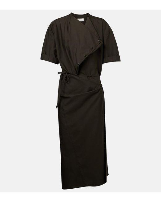 Lemaire Black Draped Cotton And Silk Shirt Dress