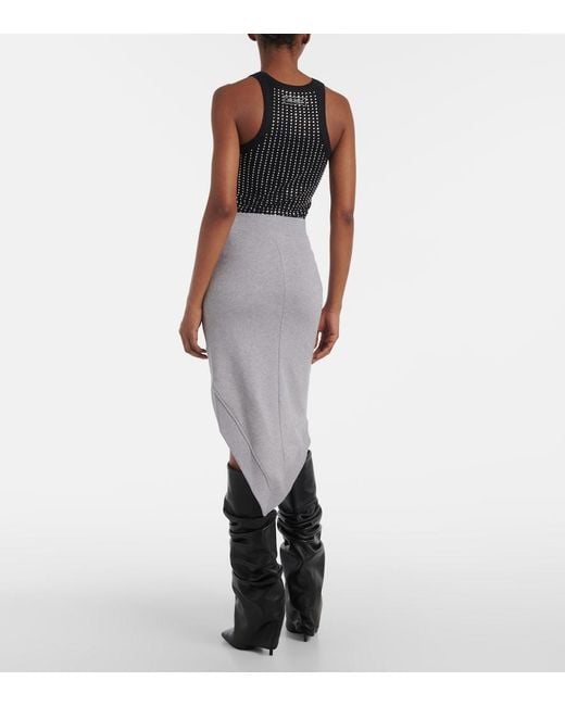The Attico White Logo Asymmetric Cotton Jersey Midi Skirt