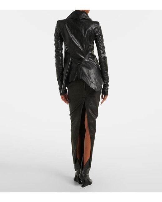 Rick Owens Black Dirt Pillar Leather And Cotton Midi Skirt
