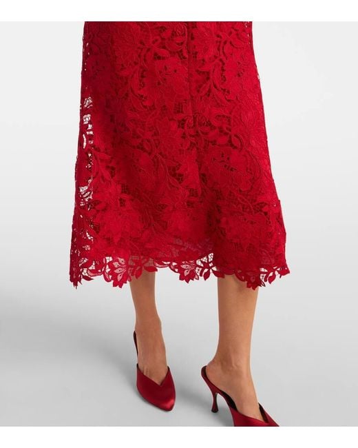 Vestido Midi De Encaje Con Cinturon Monique Lhuillier de color Red