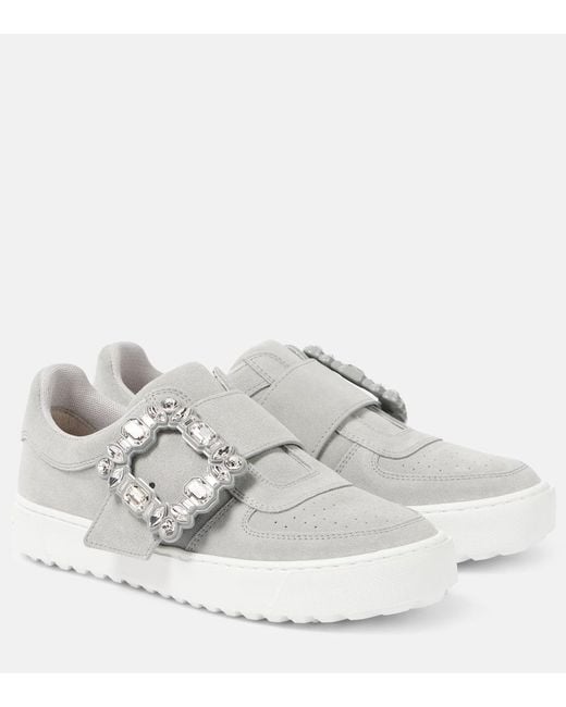 Roger Vivier Very Vivier Embellished Suede Sneakers in White