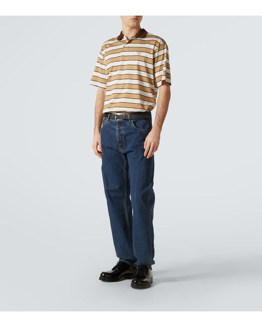 Prada Metallic Striped Cotton Polo Shirt for men