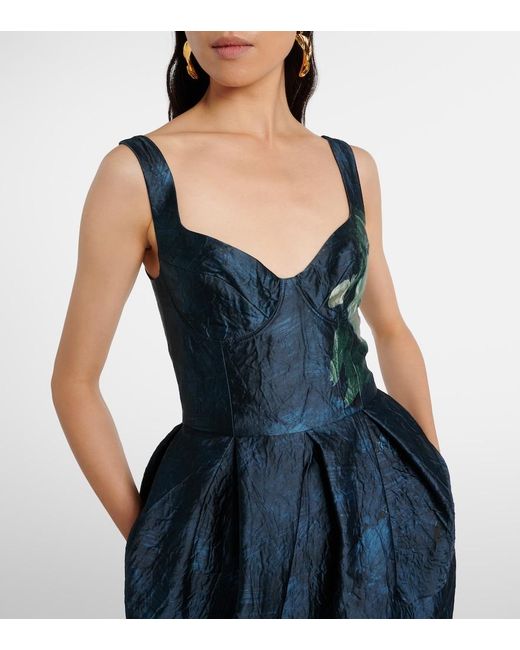Erdem Blue Floral Jacquard Gown