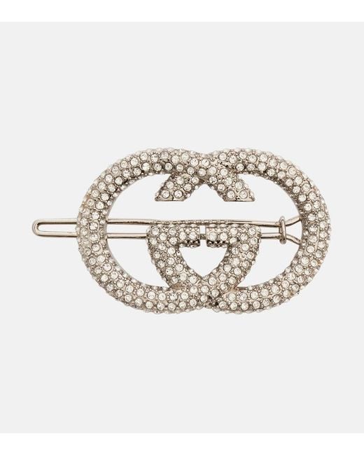 Gucci Metallic Interlocking G Embellished Barrette