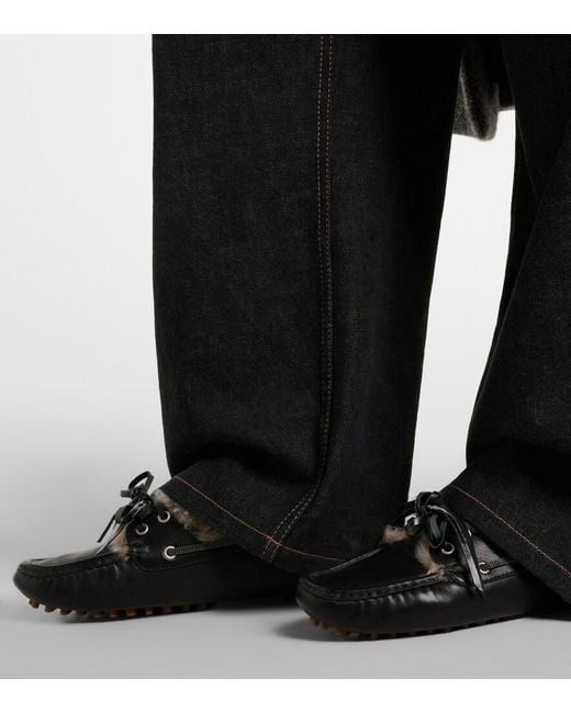 Brunello Cucinelli Black Monili Shearling Boat Shoes