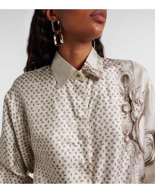 Max Mara Natural Grado Printed Silk Satin Shirt
