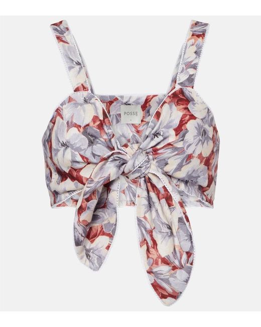 Posse Pink Luna Floral Linen Crop Top