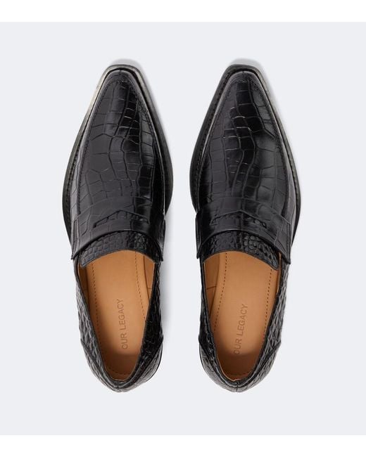 Our Legacy Black Cypher Croc-Effect Leather Loafers for men