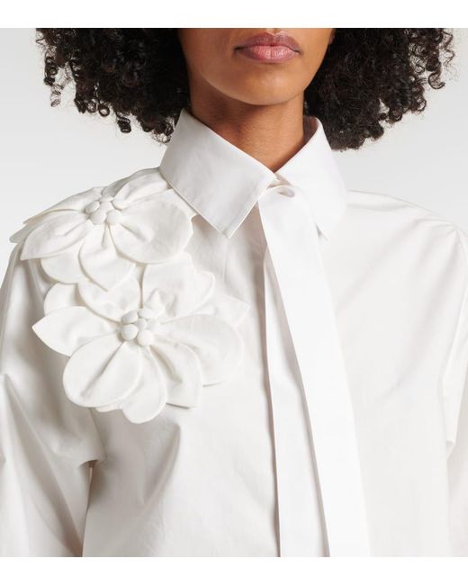 Camisa De Popelin De Algodon Con Aplique Floral Elie Saab de color White
