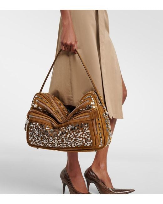 Acne Brown Camero Camera Large Suede Shoulder Bag