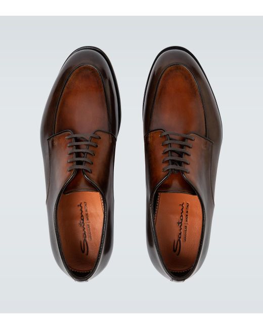 Santoni Leather Derby Shoes in Brown for Men - Lyst