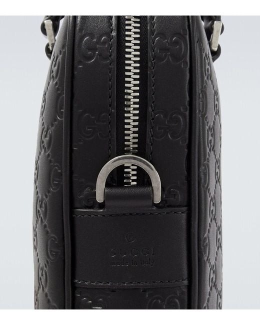 Gucci Black Gg Emblem Debossed Leather Briefcase for men