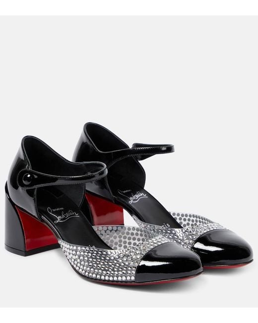Christian Louboutin Black Crystal-Embellished Patent Leather Pumps