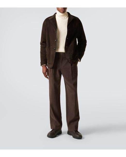 Zegna Brown Il Conte Shearling-Trimmed Suede Jacket for men