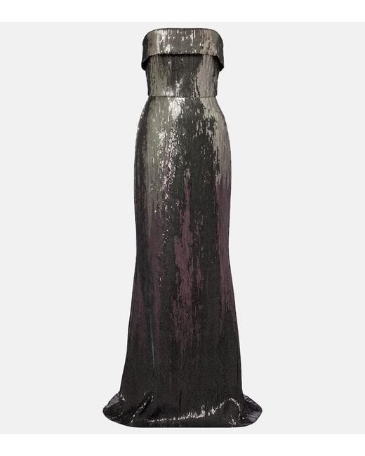 Elie Saab Black Sequined Strapless Bustier Gown