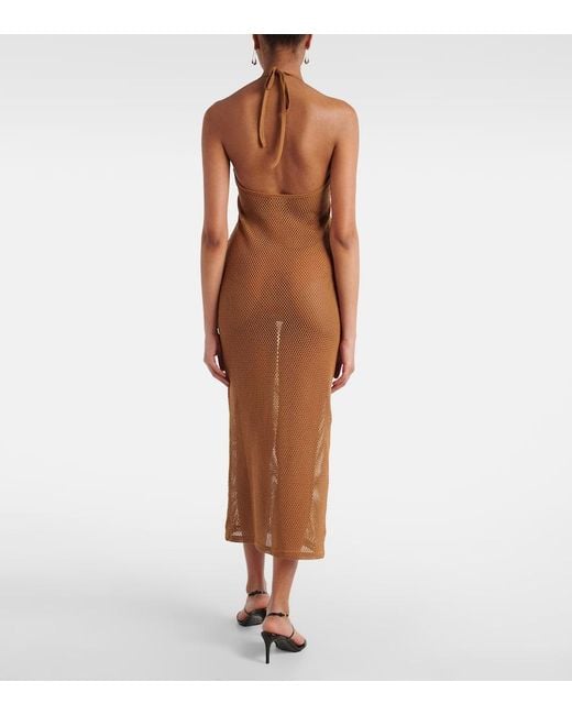 Courreges Brown Sheer Cotton Mesh Midi Dress