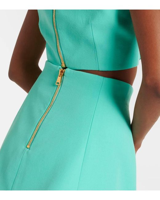 Minifalda De Lana De Tiro Alto Balmain de color Blue