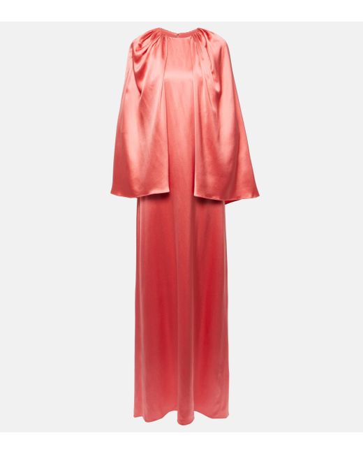 Monique Lhuillier Red Caped Silk Satin Gown