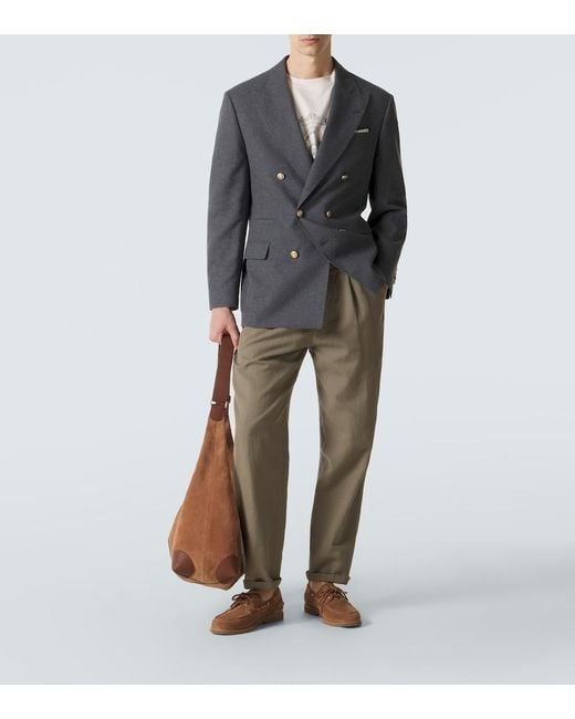 Brunello Cucinelli Blue Wool, Cotton, And Silk Blazer for men