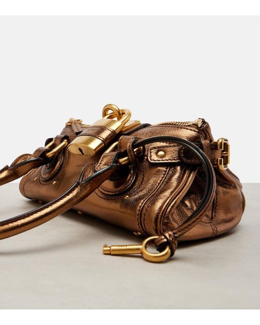 Chloé Brown Paddington Metallic Leather Shoulder Bag