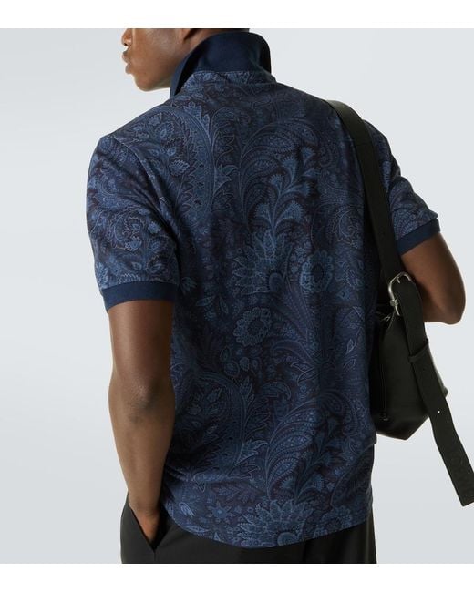 Etro Blue Paisley Cotton Polo Shirt for men