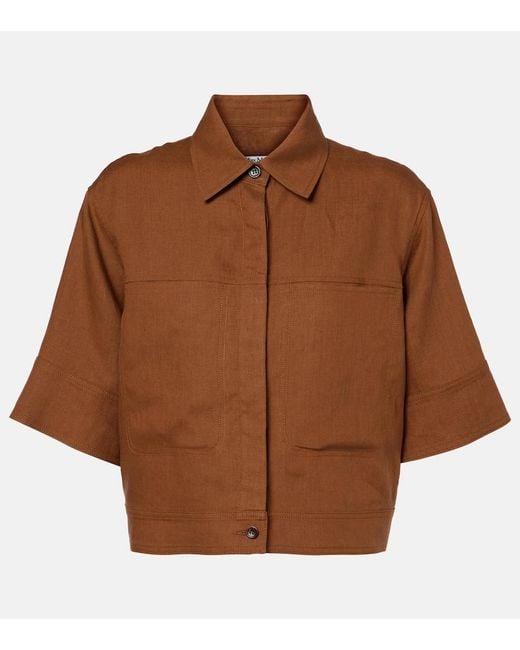 Max Mara Brown Cropped Linen Shirt