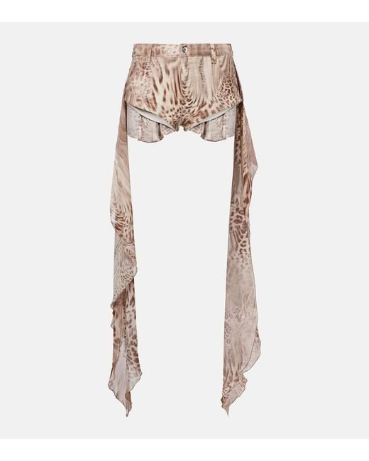 Blumarine Natural Draped Leopard-Print Cotton Shorts