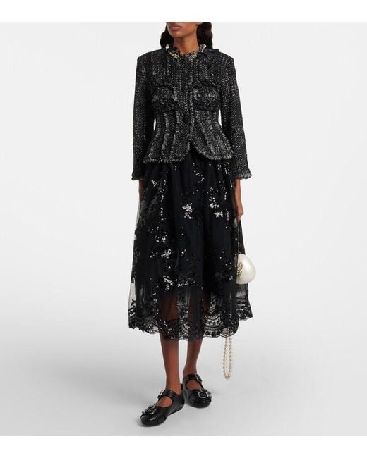 Simone Rocha Black Sequined Midi Skirt