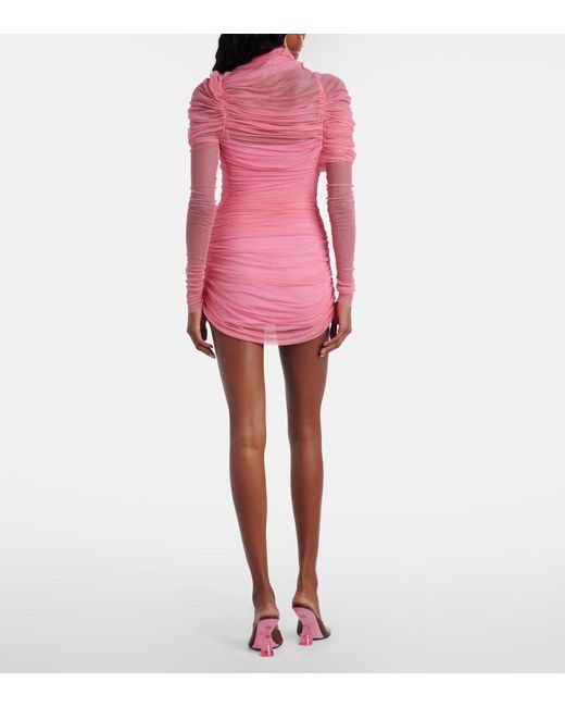 Christopher Esber Pink Christo Ruched Sheer Silk Minidress