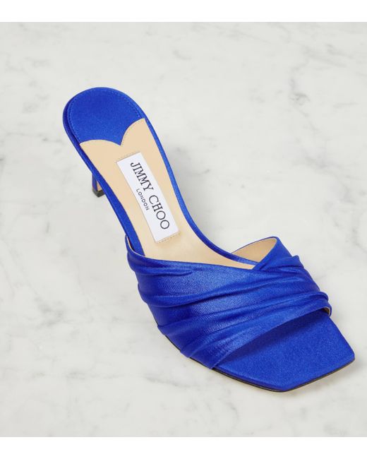 Jimmy Choo Blue Basil 75 Jersey And Leather Mules