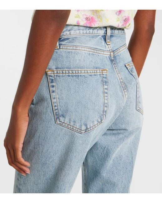 FRAME Blue The Vertical Crop High-Rise Straight Jeans