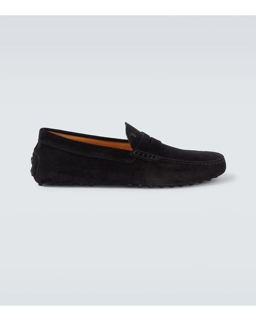 Tod's Black Gommino Bubble Suede Driving Shoes for men