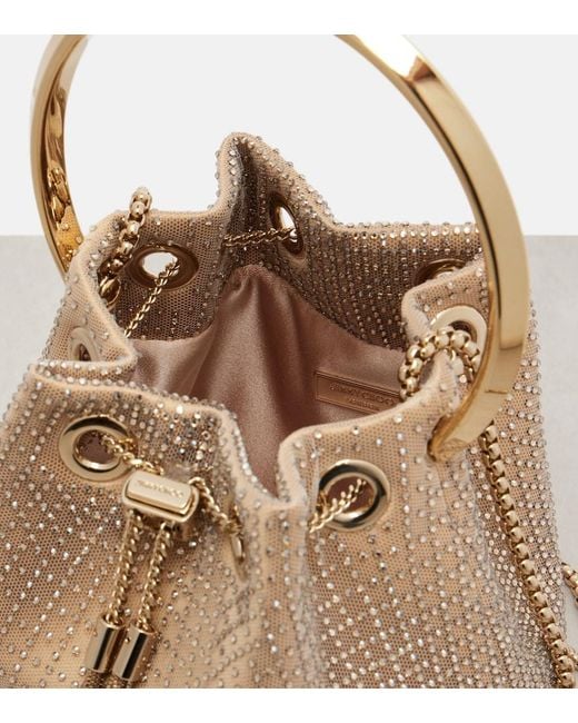 Jimmy Choo Natural Bon Bon Small Embellished Satin Bucket Bag