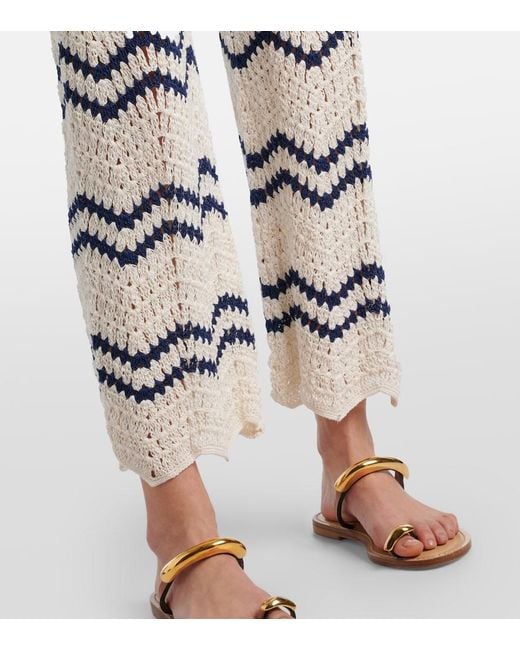 Anna Kosturova White Nautical Crochet Cotton Wide-Leg Pants