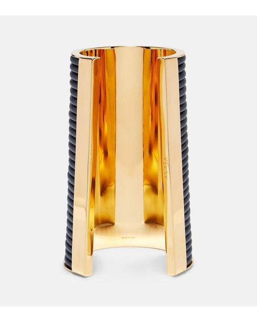 Alaïa Blue Leather-Trimmed Cuff Bracelet