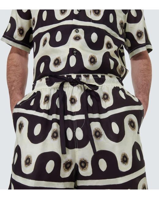 Commas Black Printed Cotton And Silk Shorts for men