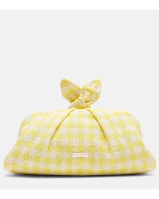 Aquazzura Yellow Bow Tie Bow-Detail Checked Clutch