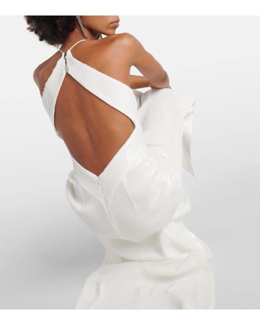 Galvan White Sequined Halterneck Gown