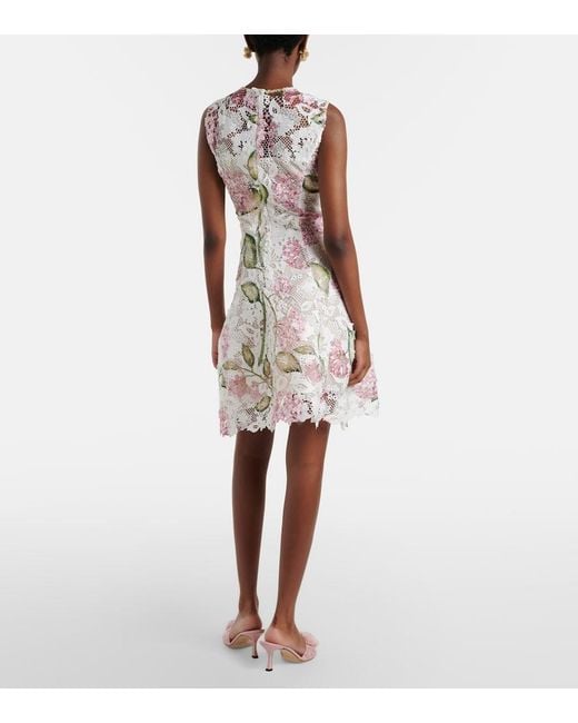Oscar de la Renta White Floral Embroidered Lace Cocktail Dress