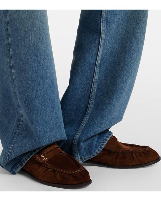 Saint Laurent Brown Le Loafer Suede Penny Loafers