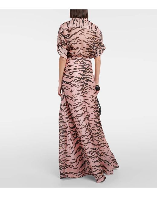Zimmermann Pink Matchmaker Tiger-print Silk Maxi Skirt