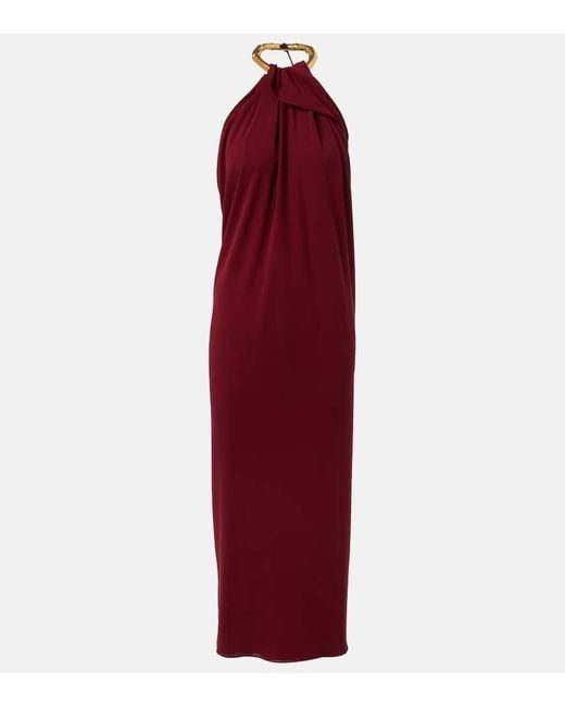 Gucci Red Verziertes Midikleid Aus Seide