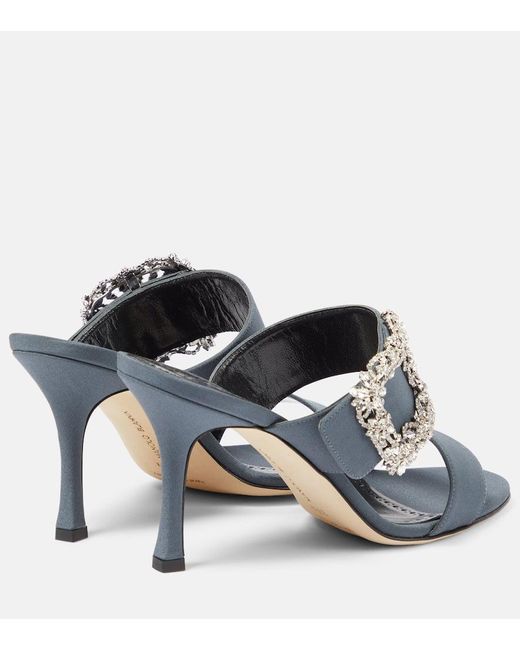 Manolo Blahnik Blue Gable Jewel Embellished Crepe De Chine Sandals