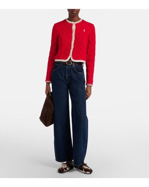 Polo Ralph Lauren Red Cable-Knit Cotton Cardigan