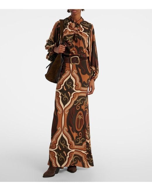Johanna Ortiz Brown Printed Silk Maxi Skirt